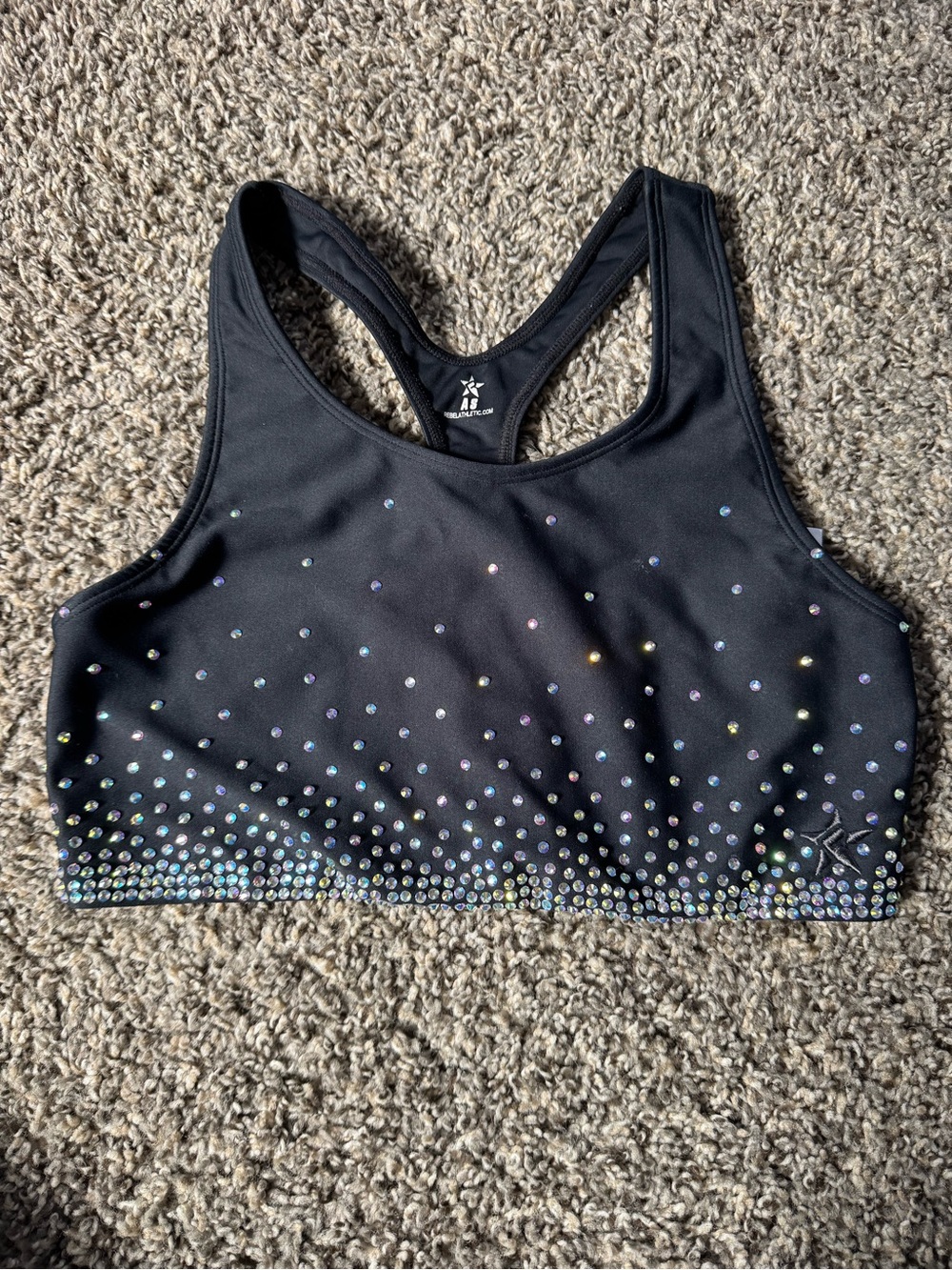 Rhinestone-Embellished Black Racerback Sports Bra
